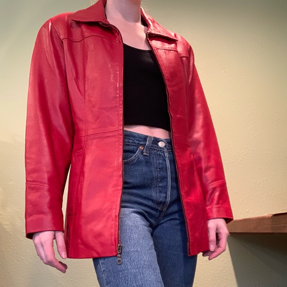 Excelled red leather coat